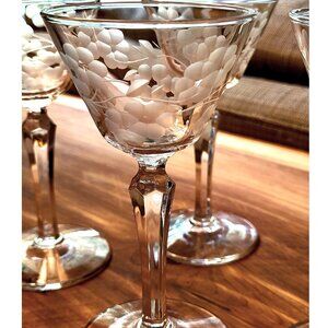 Vintage Libbey Glenmore Etched Liquor / Cocktail Glasses, MCM, Floral - Set of 5